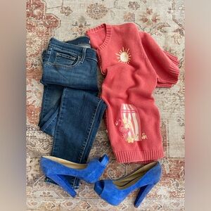 Vintage knit short sleeve cardigan